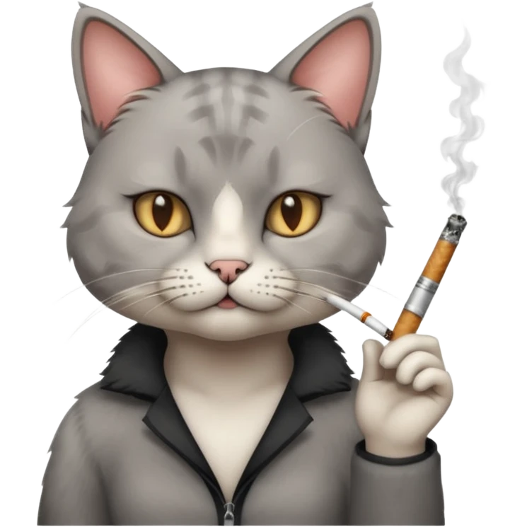 hazme a un gato fumando cigarro mientras toma alcohol y está depre emoji