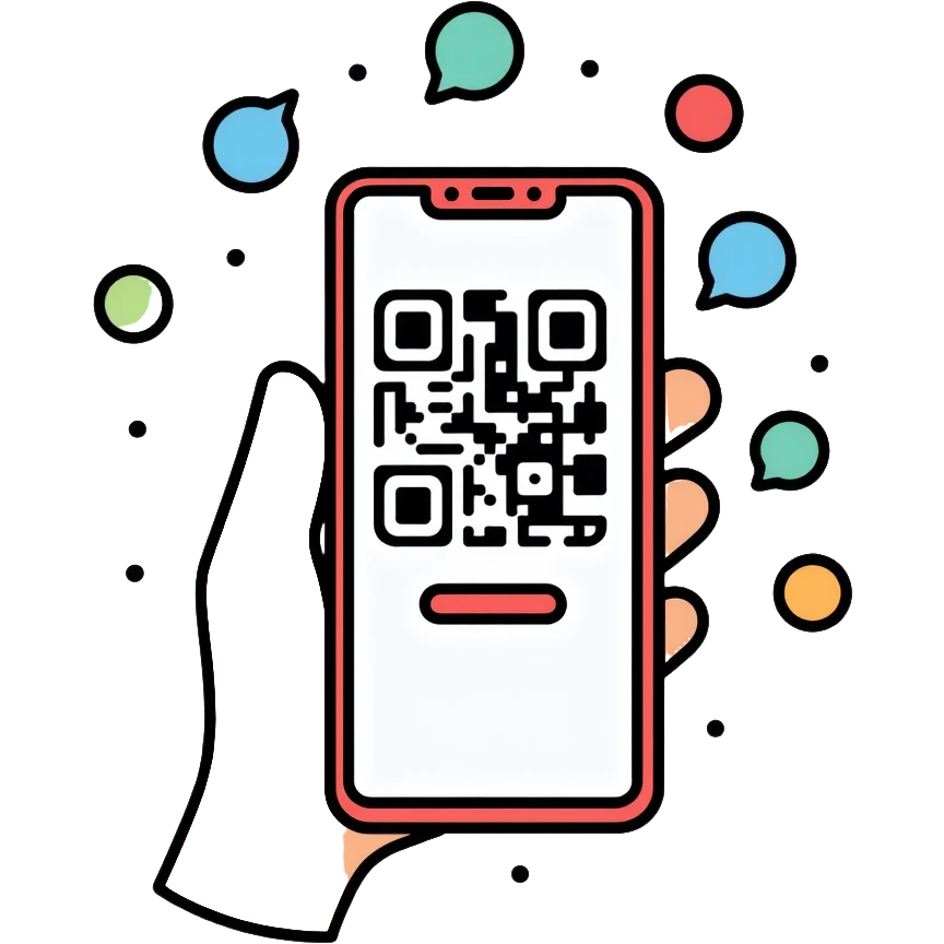 smartphone scanning QR code emoji