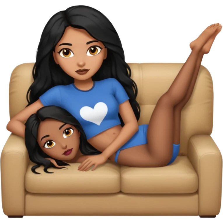Sexy black girl, long hair, laying down, makeup, sexy eyes,skinny body girl lie on couch comfy emoji