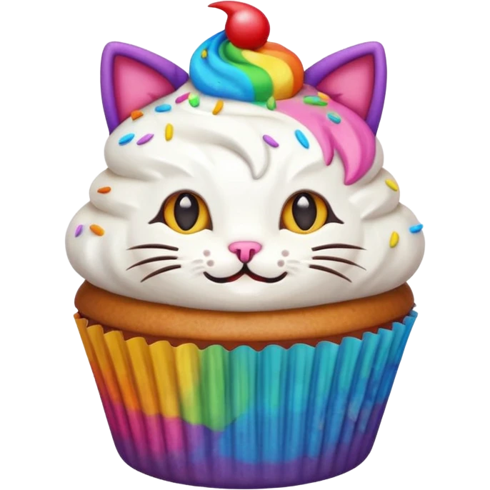 cute colorful cupcake with cat head, emoji style emoji