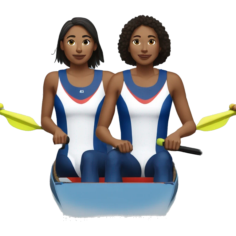 Two female rowers representing two different ethnicities rowing a 2x vespoli bo wearing red, white and blue jersey and sung emoji