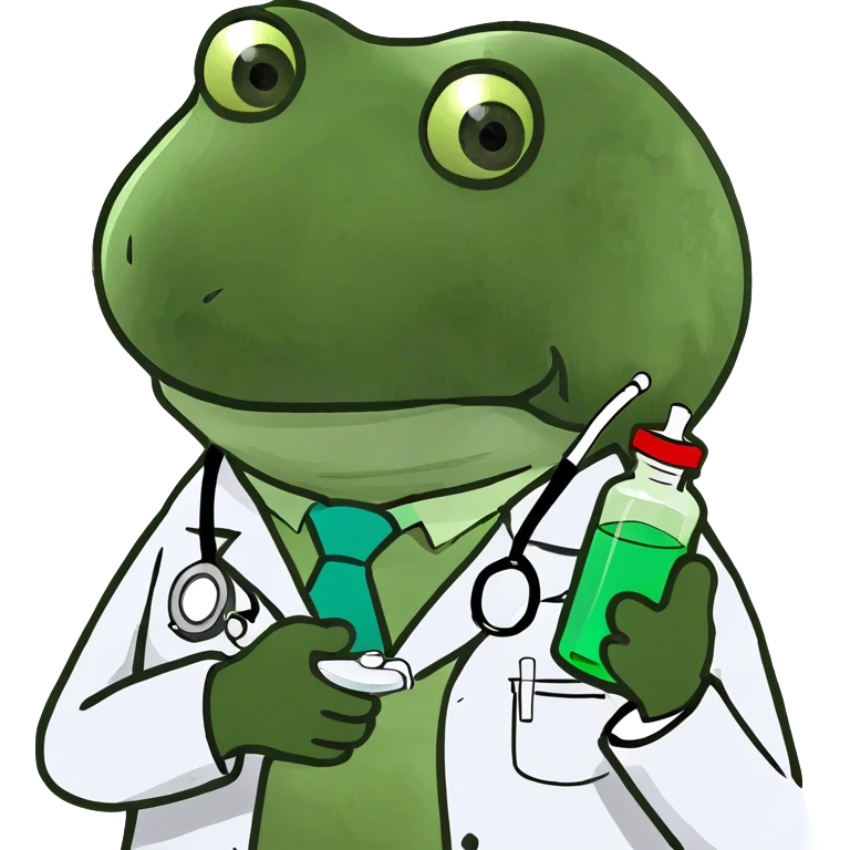 bufo doctor holding a green medicine, full doctor outfit emoji