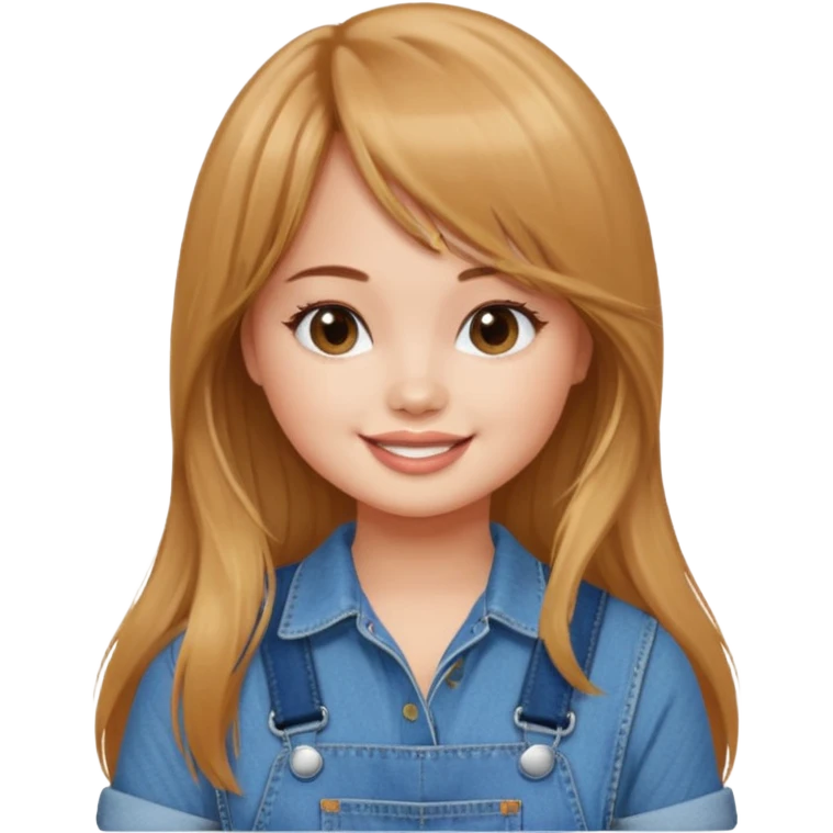 Debby Ryan (long hair with straight bangs) wearing overalls emoji
