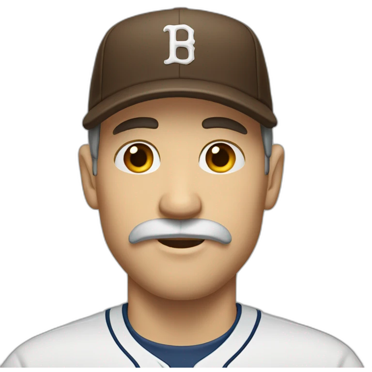 white man with longish brown hair and baseball cap and mustache emoji