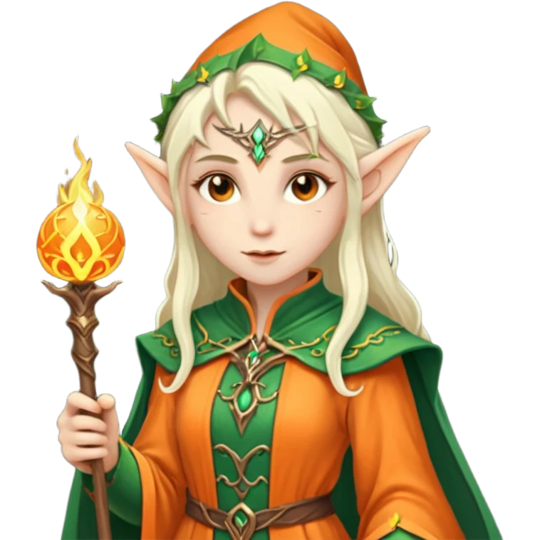 Mage elf with glowing orange staff emoji
