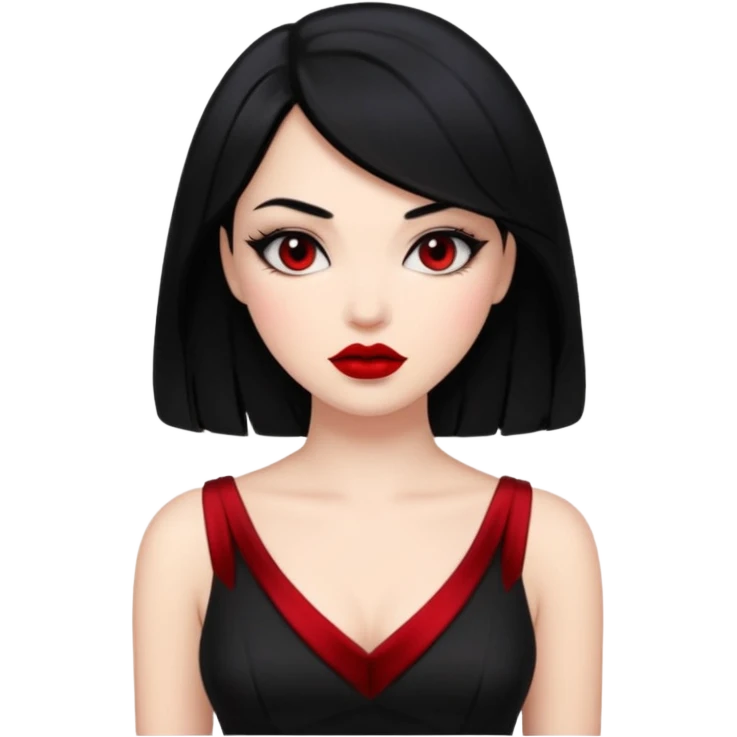 “Emoji girl, femme fatale, black hair. megan fox vibes black dress emoji