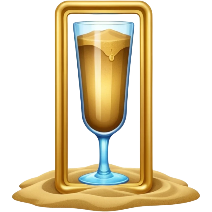 tall glass with golden frame, glowing sand flowing inside emoji