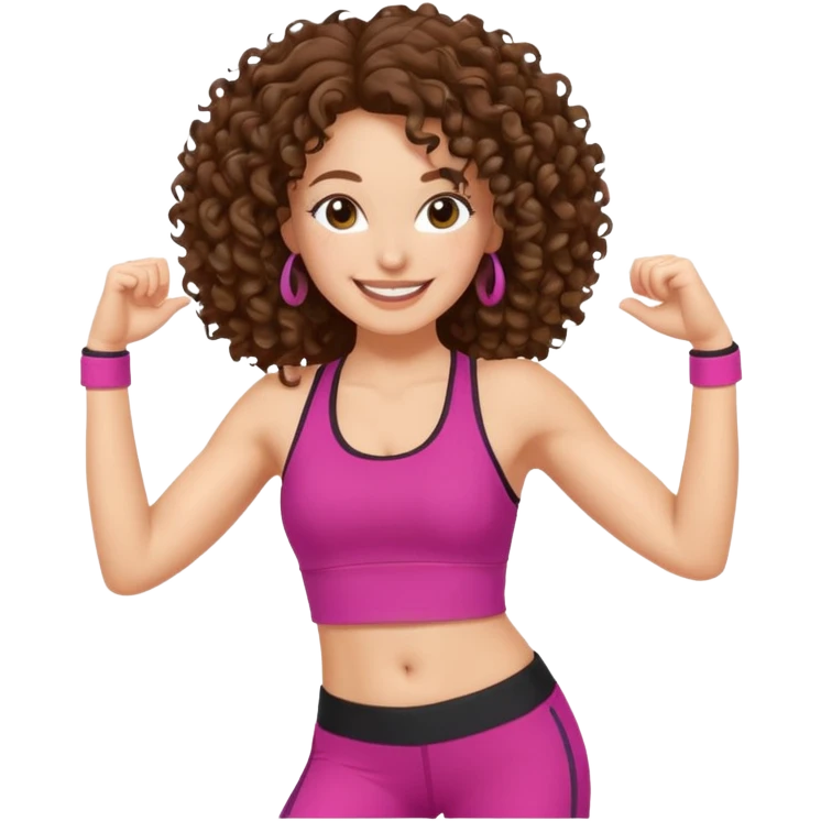 kıvırcık kahverengi saçlı ,beyaz tenli zumba hocası dans ediyor emoji