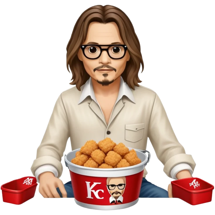 Johnny Depp sitting in a KFC bucket, long hair, goatee emoji