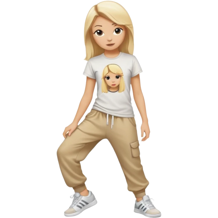 Hiphop dancer, with cute big pants, sneakers, and t-shirt. White girl blond emoji