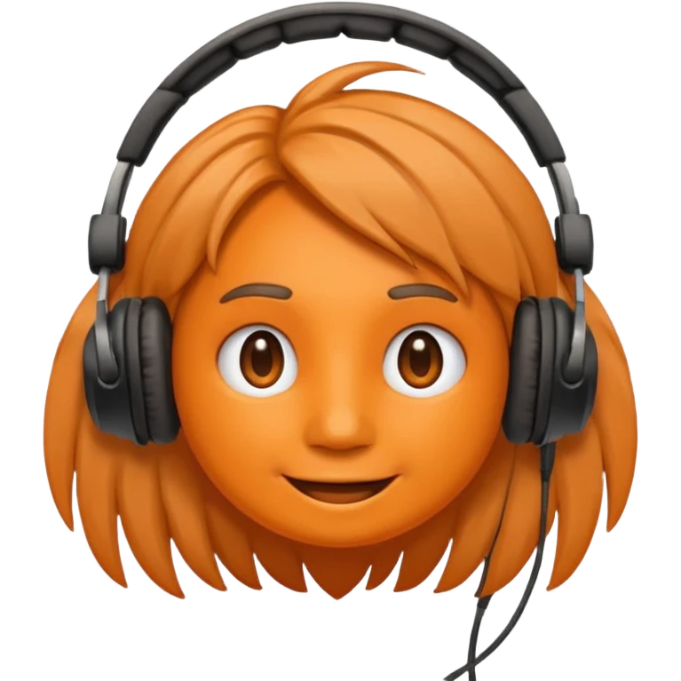 Orange happy face emoji with a couple of hair,headphones,and antennas. emoji