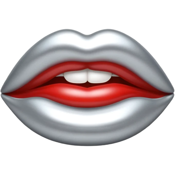 Chrome silver lips emoji, glossy metallic texture, iOS emoji style, smooth reflections, bold but minimal design, centered emoji
