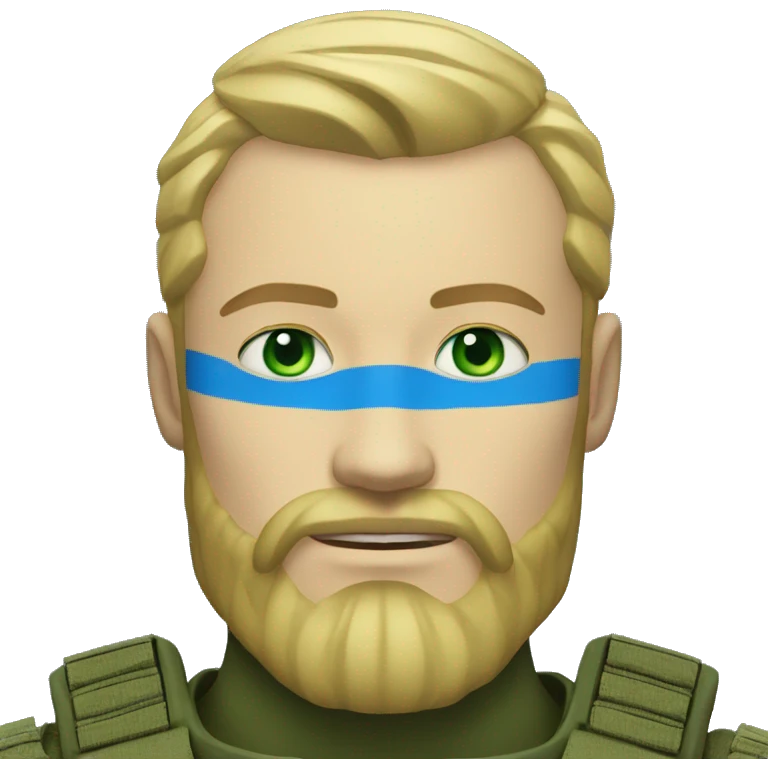 ukrainian military blonde man with a beard with green eyes with blue viking paint on the face  emoji
