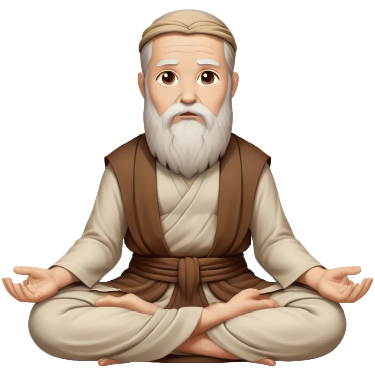philosopher with long beard and wise expression, sitting cross-legged in meditation pose, ancient scholarly appearance, beige and brown tones only emoji