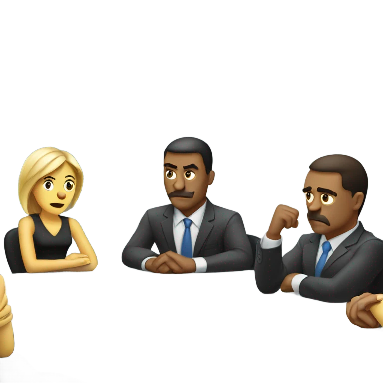 unhappy business people sitting around a table emoji