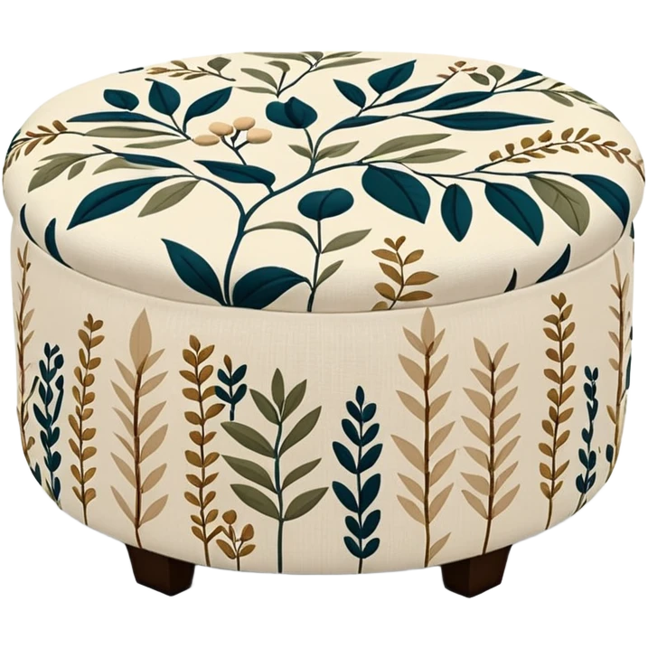 Round ottoman with beige botanical pattern emoji