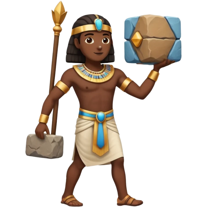 fullbody ancient Egyptian worker carrying a large stone block on shoulder emoji