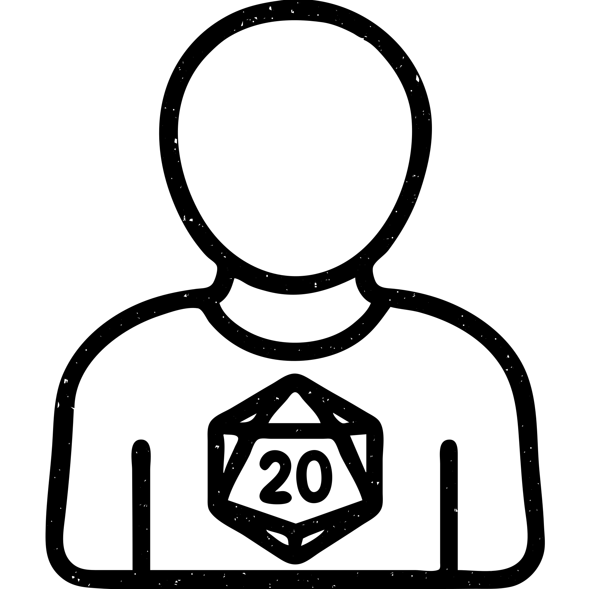 minimalist outlined icon of a player for DnD TTRPGs, worn distressed effect emoji