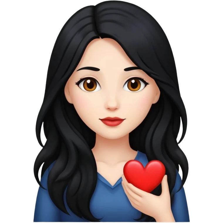 Women black long hair with heart emoji