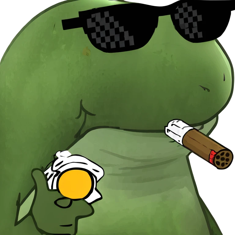 detailed frog with ray bans, satisfied, smoking a cigar emoji