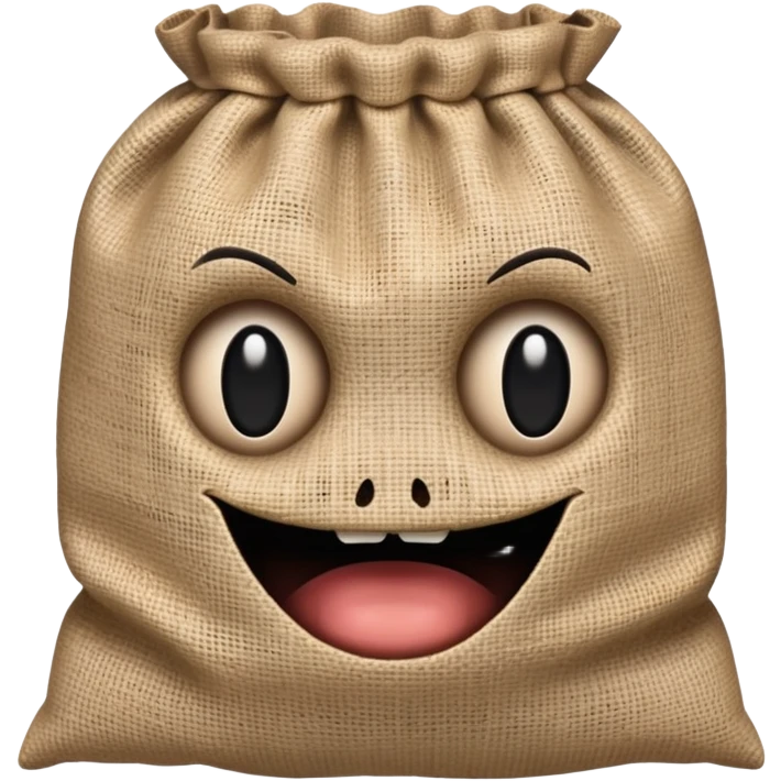 creepy burlap sack face with stitched mouth and dark hollow eyes emoji