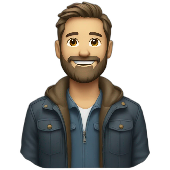 smiling bearded man in jacket emoji