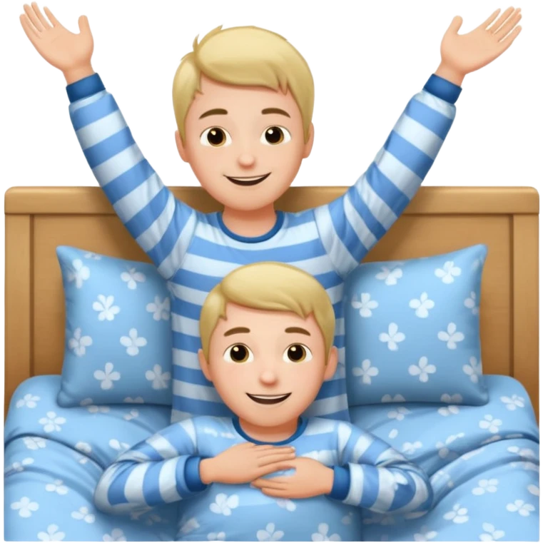emoji- of a cute stretching boy waking up in bed emoji