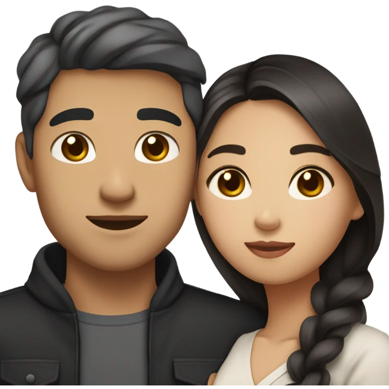 They are holding each other very tightly. A pale Asian man with short dark hair and amber eyes embracing and loving a half Asian woman with long wavy dark hair and dark hazel eyes. They love each other a lot And have good fashion taste. emoji