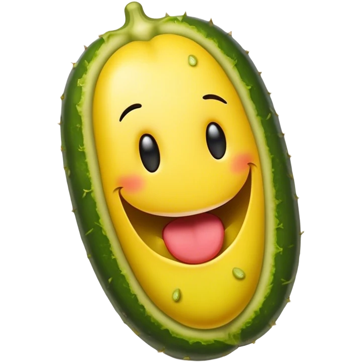 Smiley emoji eating a big pickle emoji