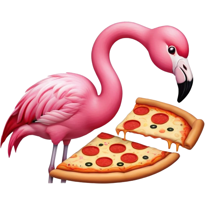 Flamingo eating pizza ￼ emoji