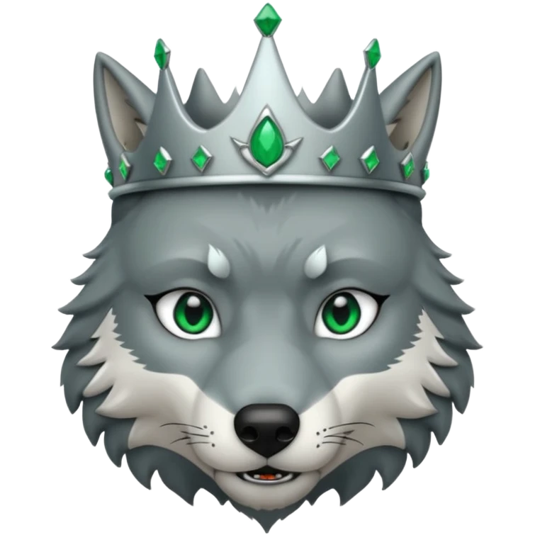 wolf with silver crown with emeralds emoji