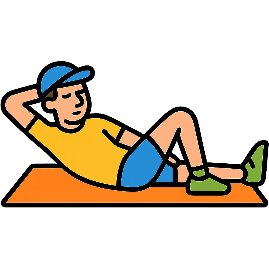 a sportsman lying on the yoga mat pretending to do streches but in fact he is not doing that
 emoji