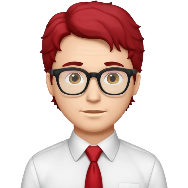 white man in white shirt, having red tie, black wavy hair, wearing glasses emoji