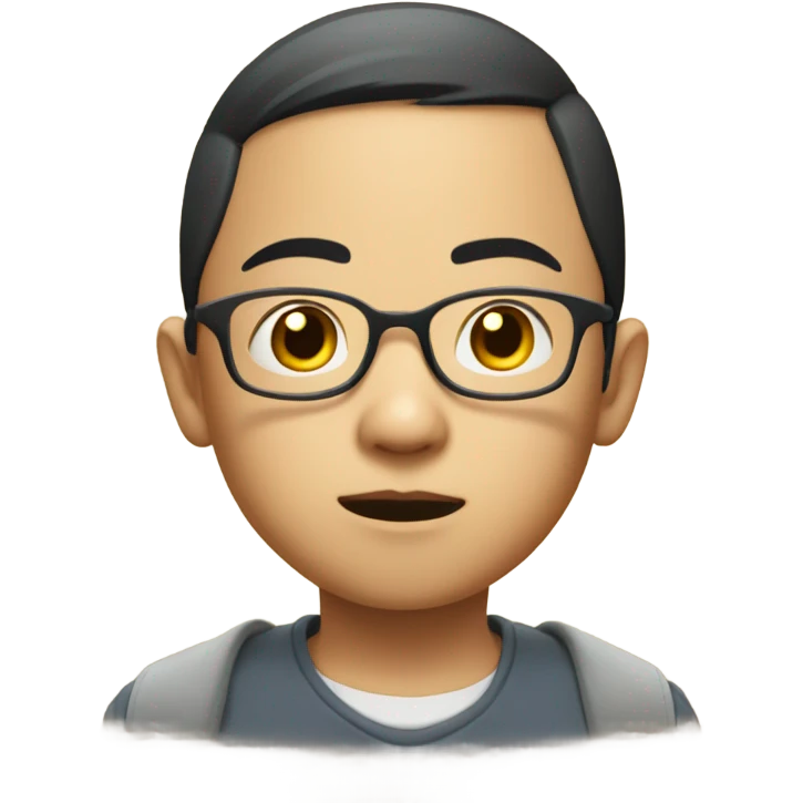  a bald Asian young boy, in glasses, very confused. thinking deeply emoji