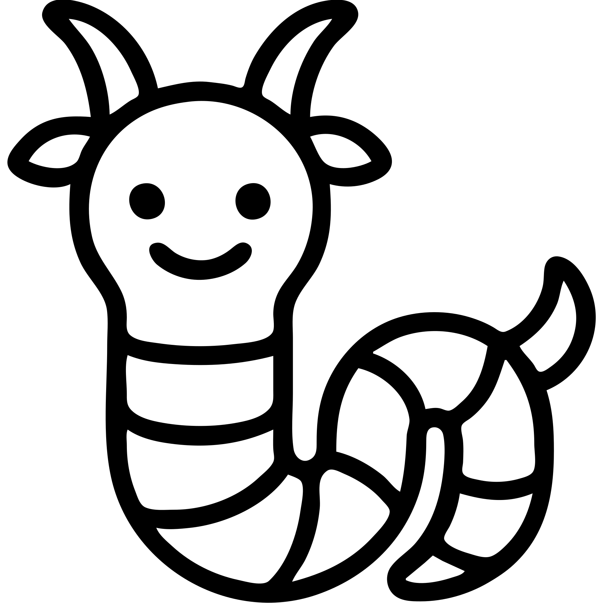 surreal hybrid worm with goat's horns and little tail, smiling, simple bold outlined icon style emoji