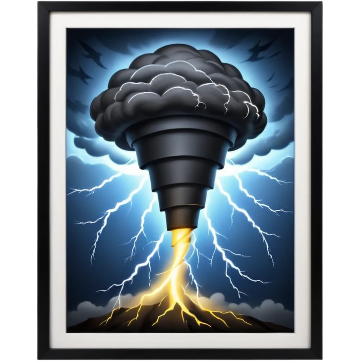 A Discord emoji of a dark, stylized tornado with lightning bolts inside a black circular frame. High contrast, aggressive lines, white background. emoji
