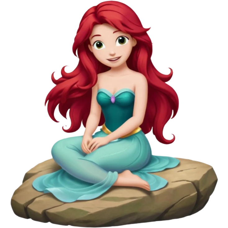 Princess Ariel emoji sitting on a rock, long flowing hair emoji