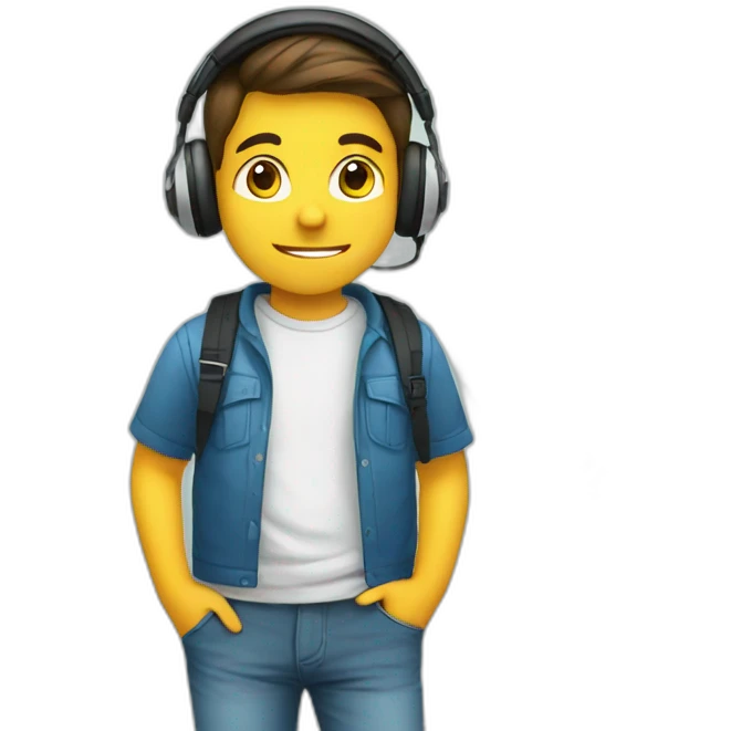 A boy with cool headphone and money background emoji