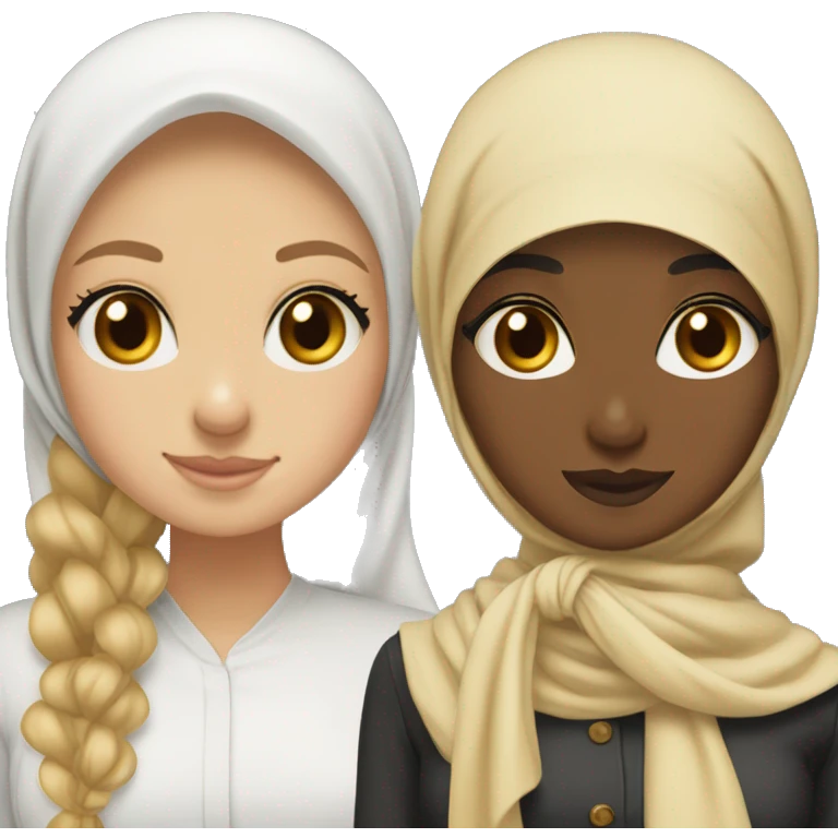 Hijabi girl with a kinda blondr kinda brunette bestfriend with a bow emoji