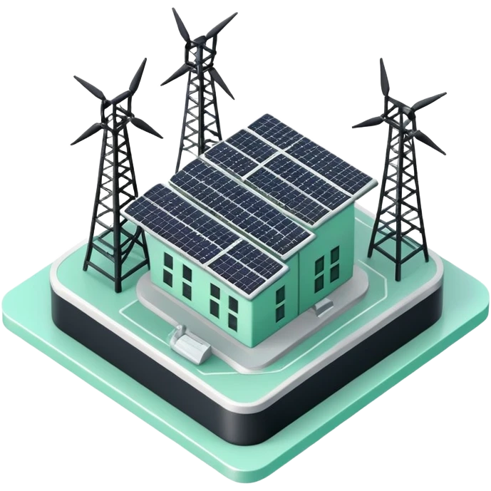 Énergie (Energy), 3D technical icon with black and mint green (#B5F4D3), energy regulatory framework with power grid schematics and compliance metrics emoji