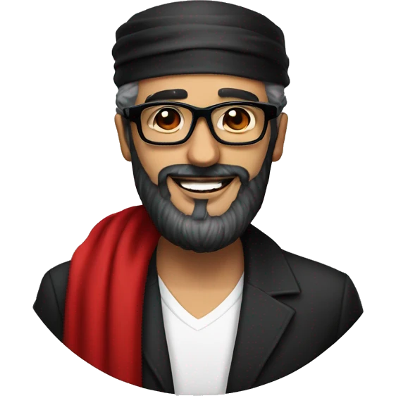 man in black glasses and black beard with red arafat smiling  emoji