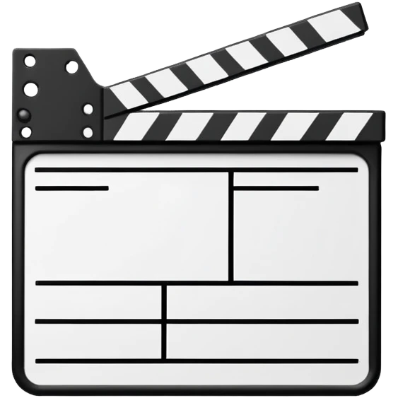 minimalist film clapperboard outline with basic shapes, black lines only, no fill emoji