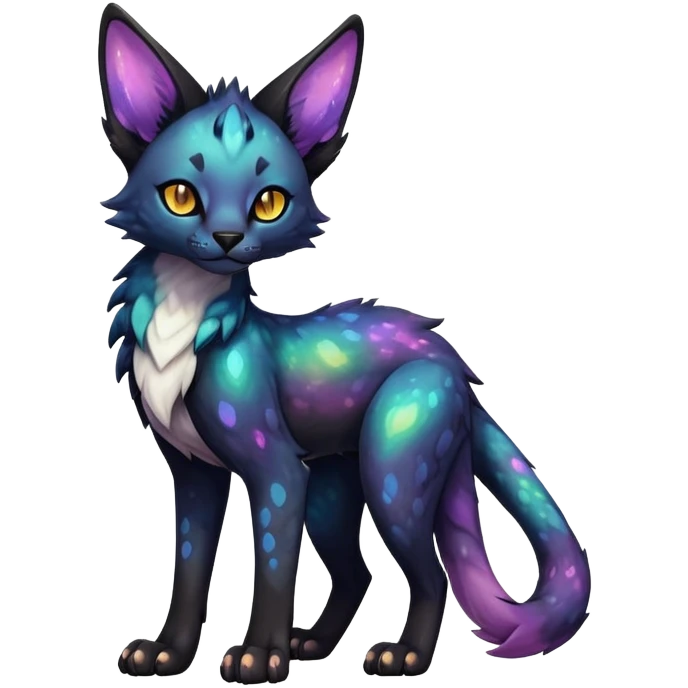 Cute Epic Colorful Edgy Dark Black Iridescent Nebula Sergal-Serval-Vernid full body emoji