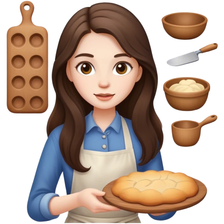 beautiful pale brunette girl with long hair baking emoji