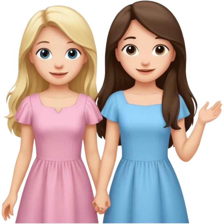 happy blonde girl in light blue dress and long haired brunette girl in light pink dress emoji