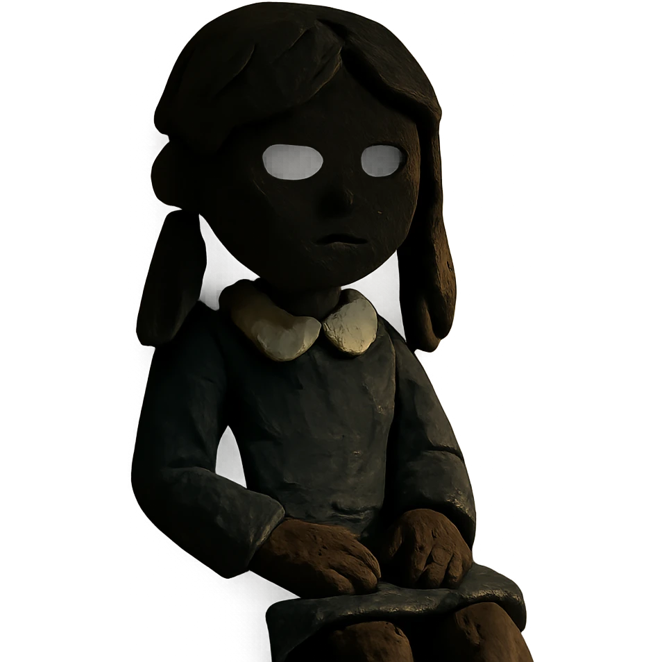 Girl in the shade, dark hair, dark school uniform, face in shadow, only outlines of eyes and mouth visible emoji