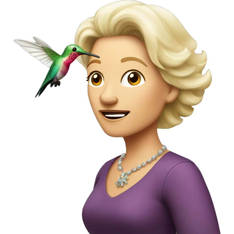Older Blonde women with humming bird emoji