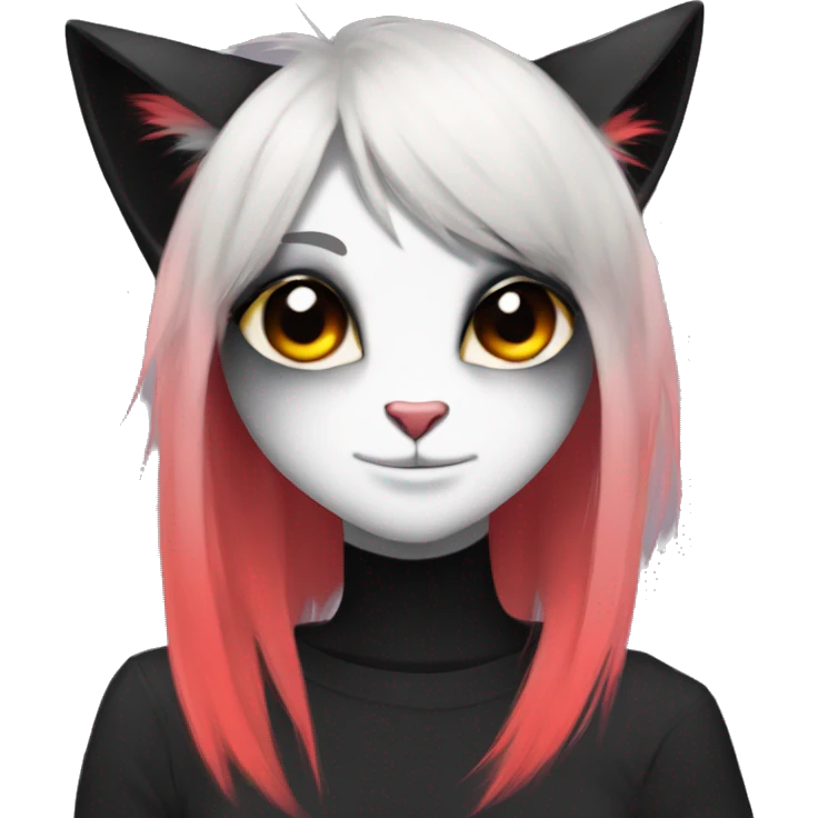 Anthro Edgy Cool Black Cat-Fursona with Emo Hair-bangs with Red Streaks emoji