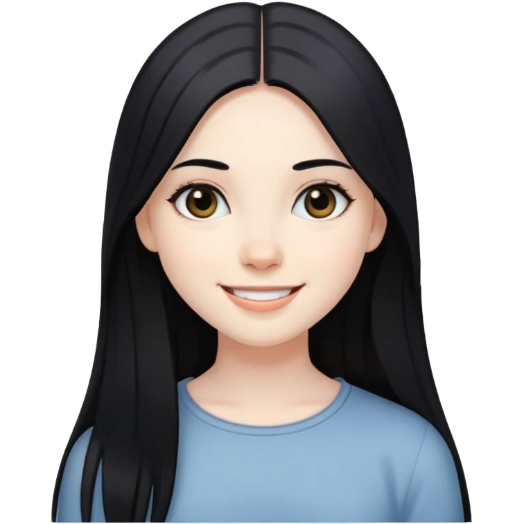 smiling girl with long straight black hair, pale skin, dark eyes emoji