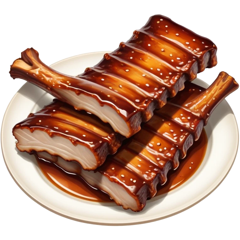 cinematic-realistic-barbeque-ribs-dish-emoji,-depicted-as-succulent,-slow-cooked-ribs-with-a-sticky-smoky-glaze-rendered-with-rich-textures-and-dynamic,-appetizing-lighting. baby back spare ribs emoji